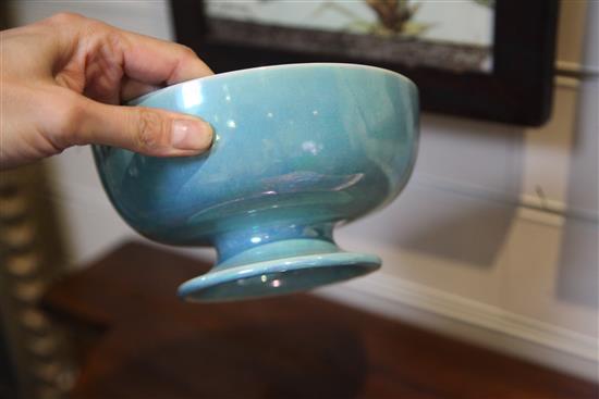 A Ruskin pottery pale blue souffle glazed bowl and cover height 18cm